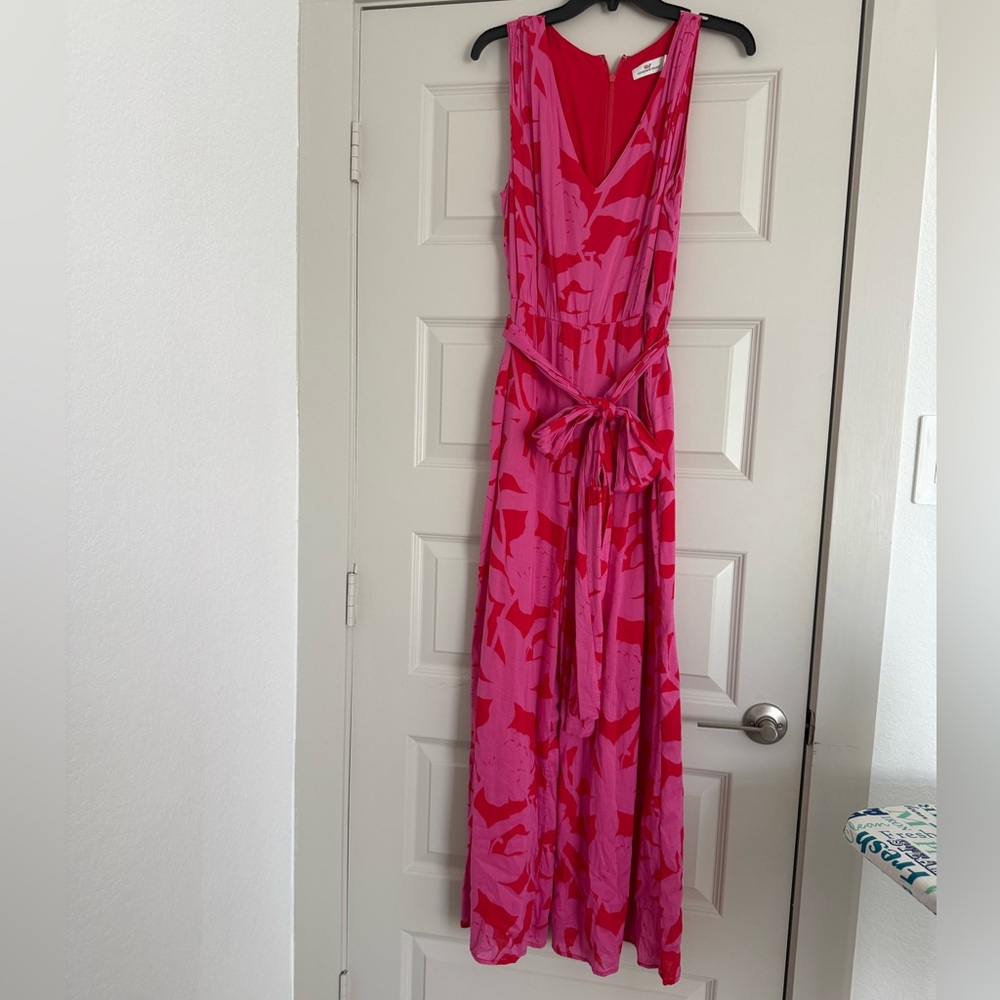 Sleeveless Pink & Fuchsia Floral Jumpsuit with Tie Waist